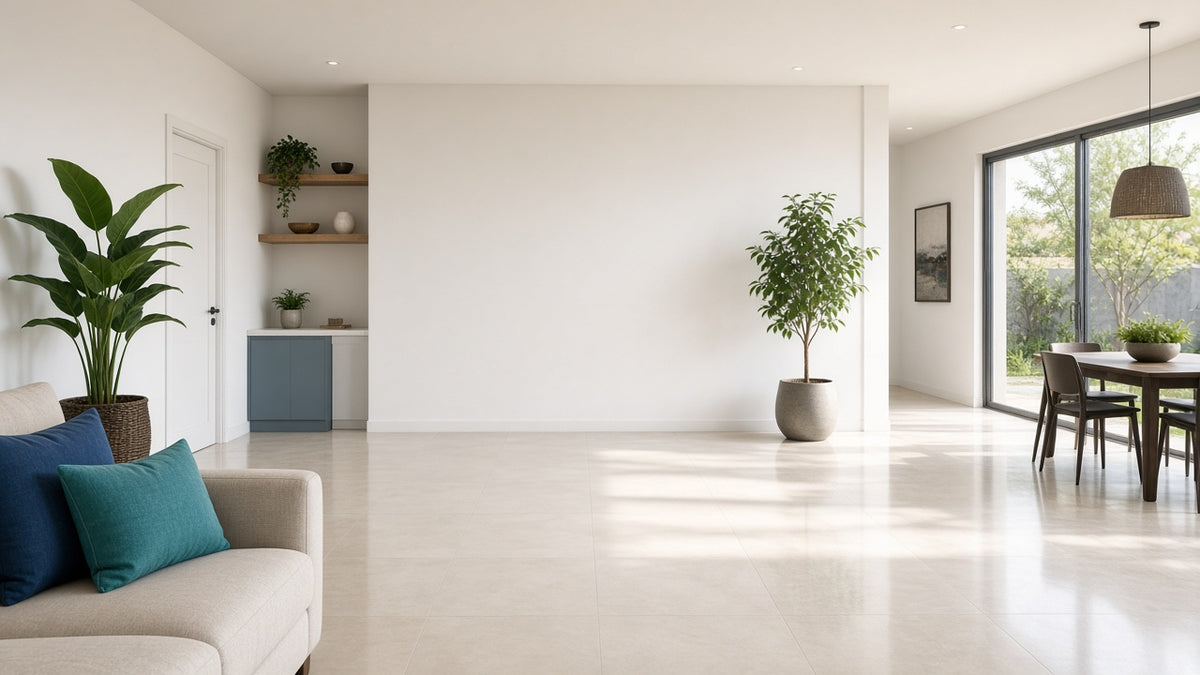 A bright, tidy room with a tiled floor